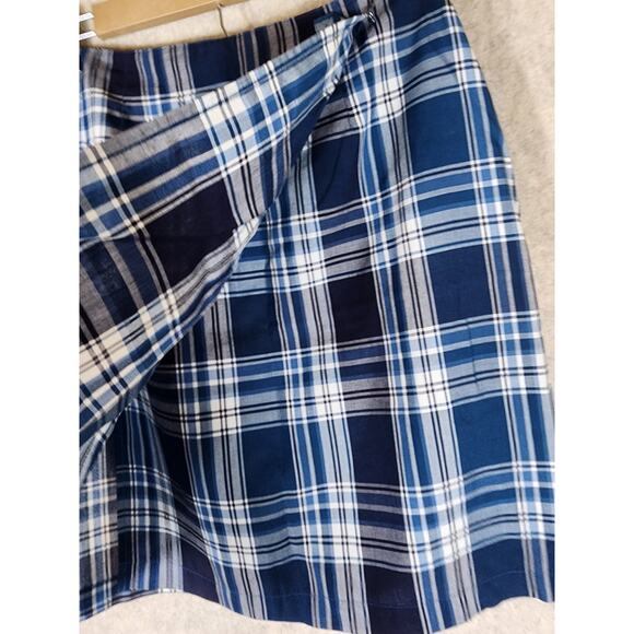 TALBOTS Blue Gray Plaid Wrap Style Lightweight Academic Preppy Skirt SZ 8 - Picture 4 of 6